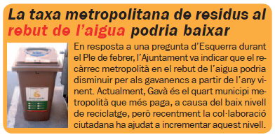 Notcia publicada a L'ERAMPRUNY (Nmero 79 - Mar de 2010) sobre la millora del reciclatge a Gav